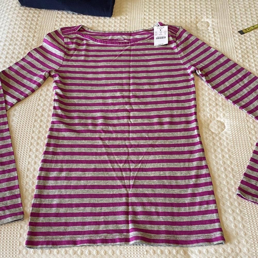J. Crew Purple and Gray Striped Top